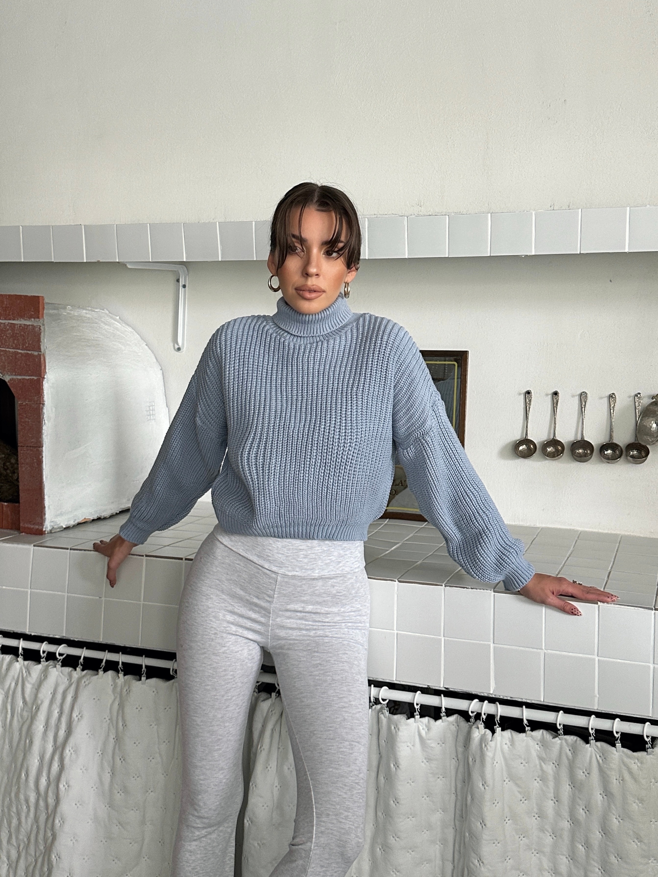 Boğazlı Crop Kazak - Mavi