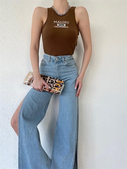 Halter Yaka Malibu Fitilli Crop Kahverengi
