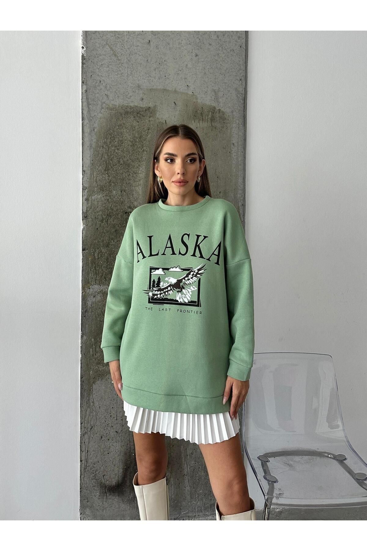 Alaska Üç İplik Şardonlu Oversize Sweat Mint