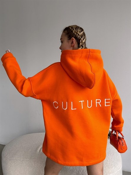 Culture Alt Büzgü Oversize Sweatshirt Turuncu