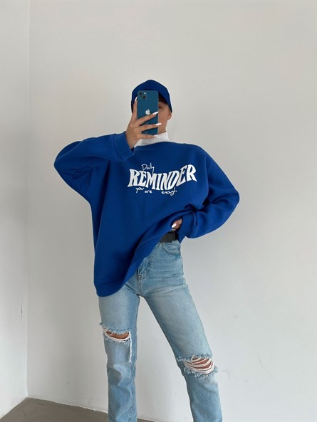 Reminder 3 İplik Oversize Sweatshirt Mavi