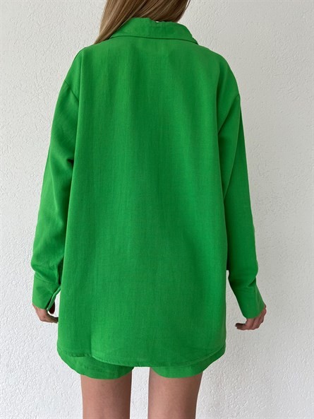 Valeria Oversize Keten Gömlek Yeşil