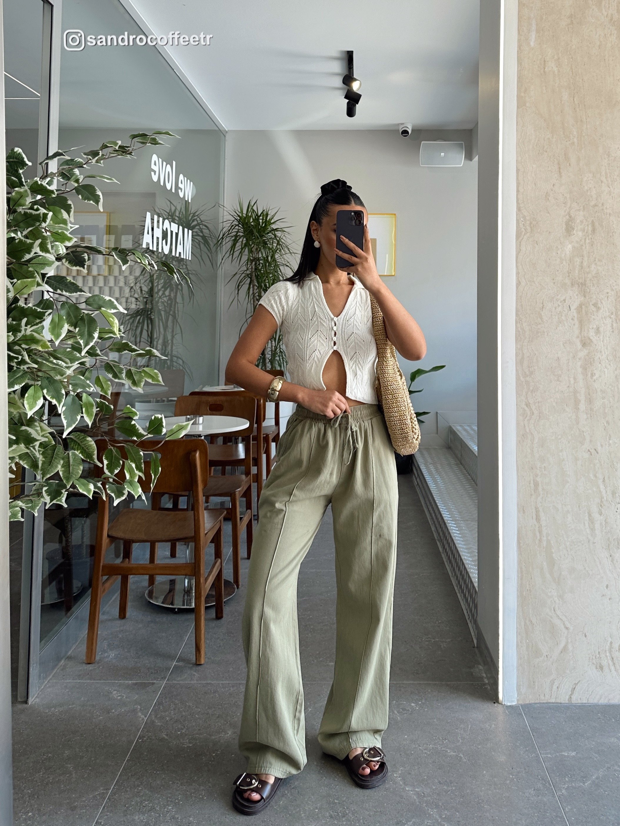 Bağcıklı Gabardin Pantolon - Haki Yeşil