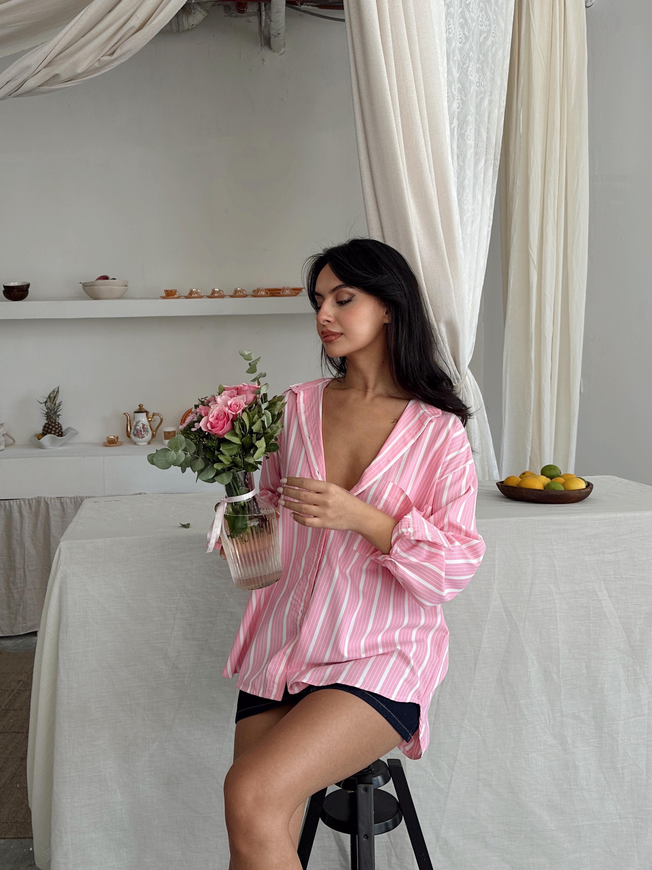 Tek Cep Çizgili Gömlek - Pembe