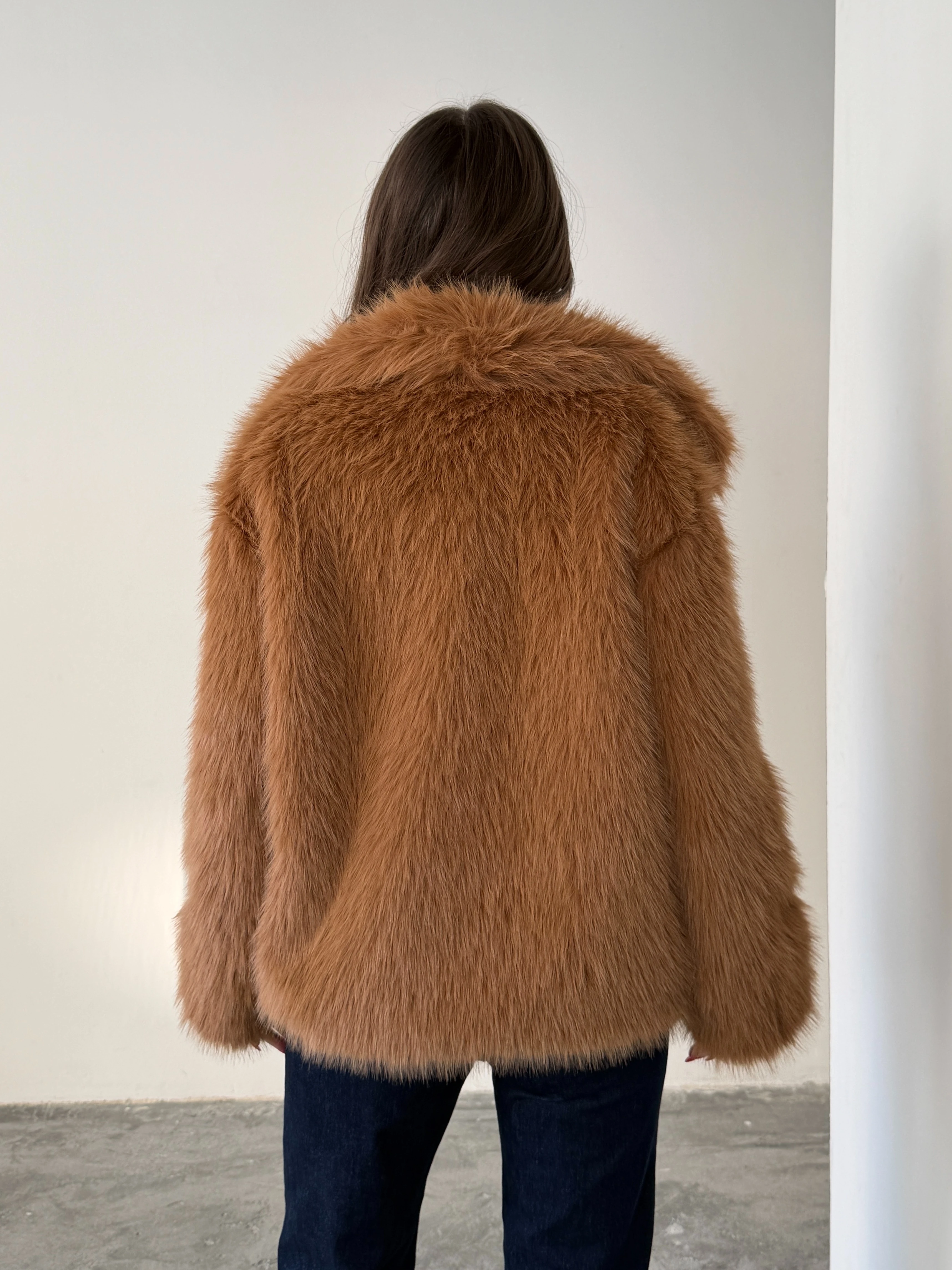 Çıtçıtlı Suni Kürk Ceket - Taba