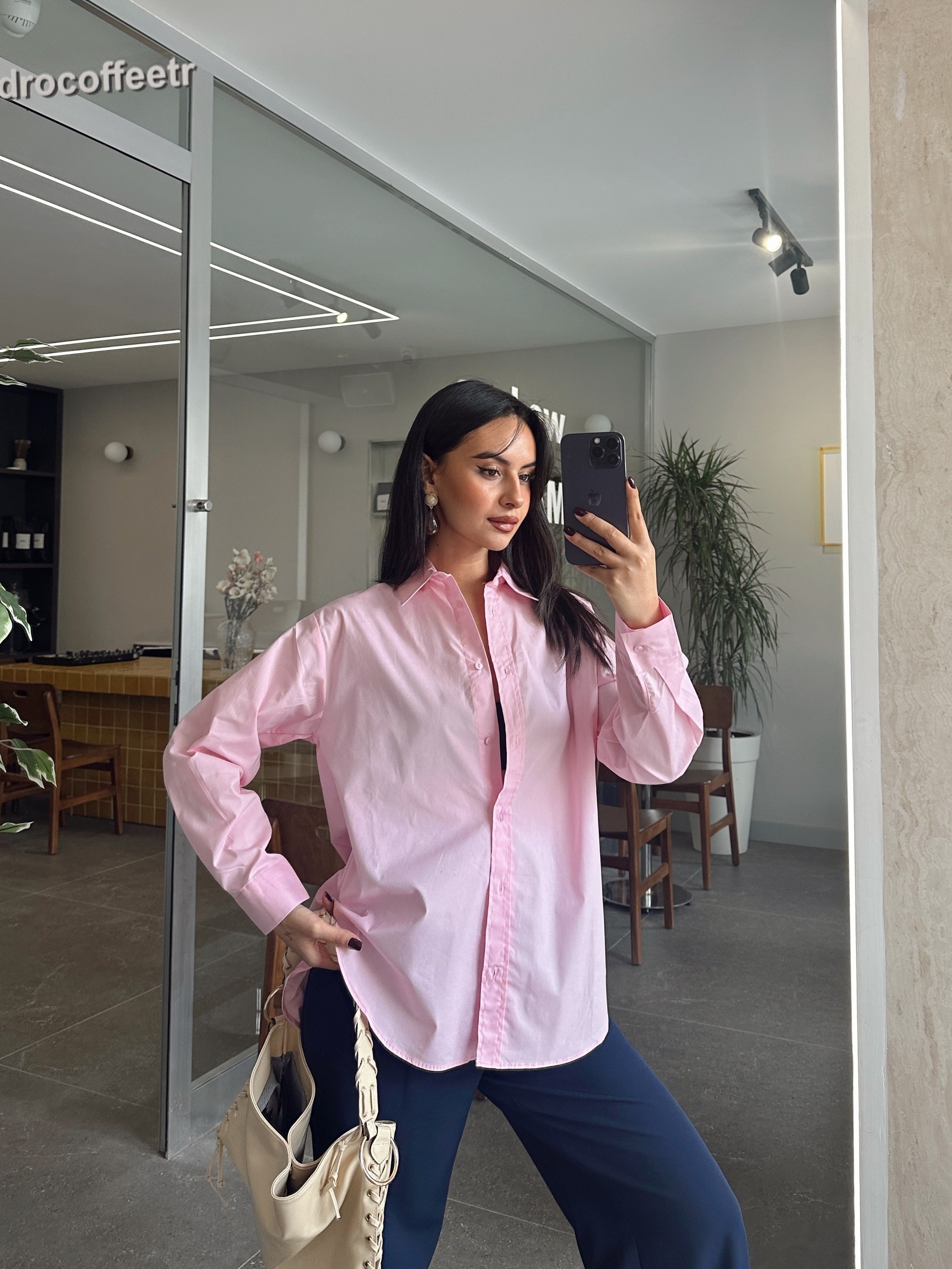 Düz Oversize Gömlek - Pembe