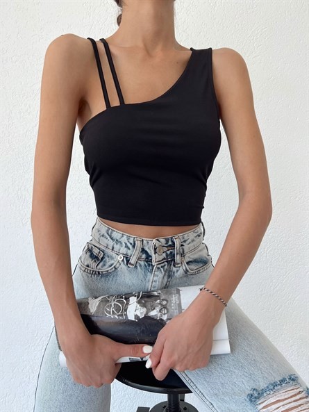 Çift Askı Detay Sandy Crop Siyah