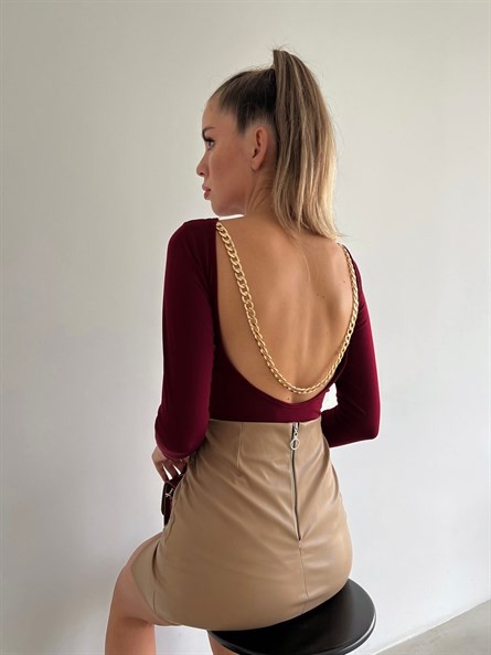 Sırt Zincir Detay Sandy Bodysuit Bordo