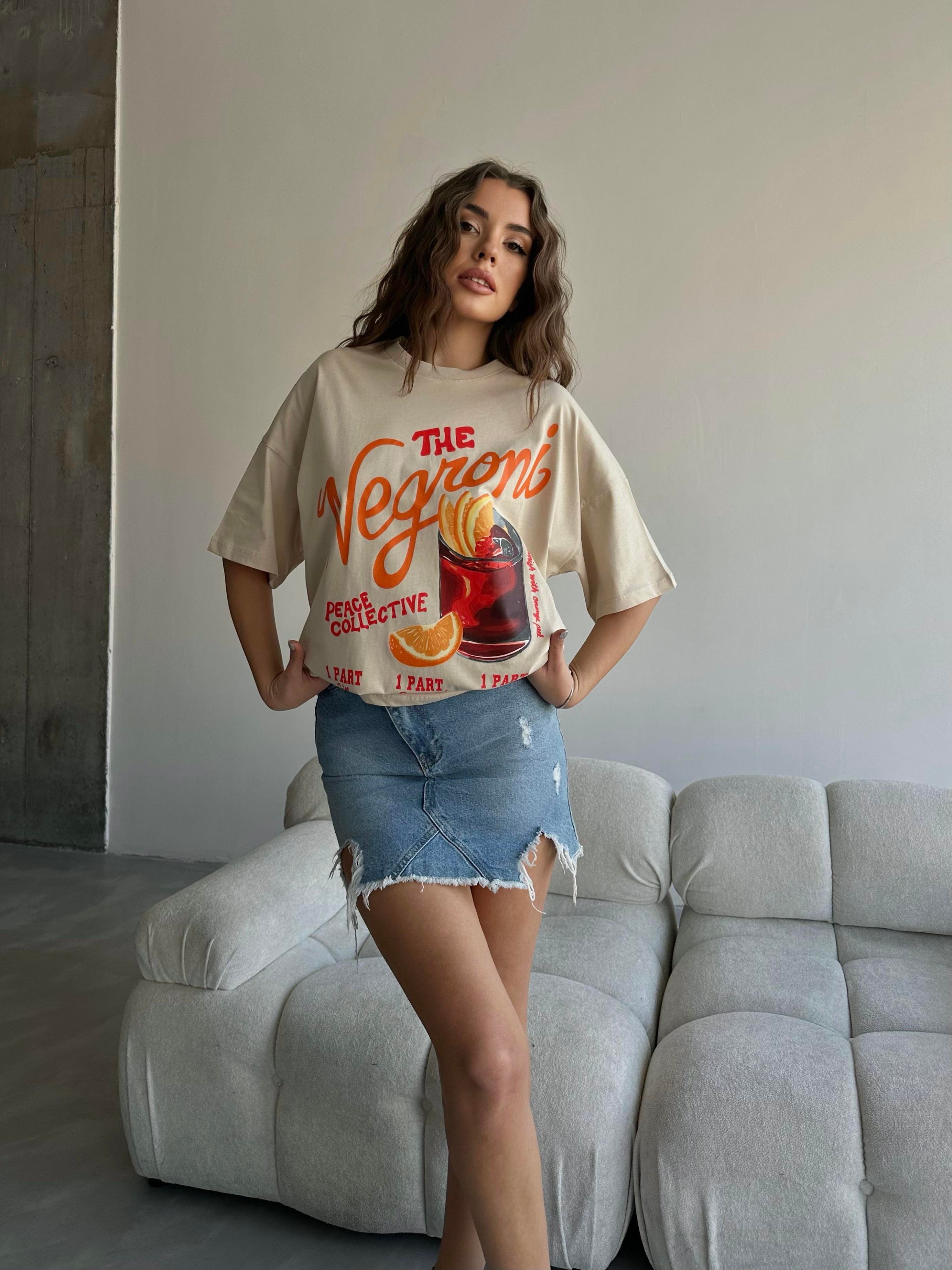 Negroni Baskılı Tshirt Bej