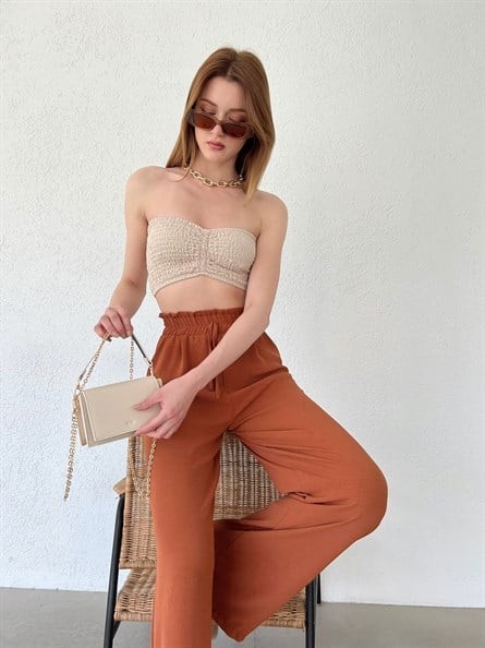 Drapeli Gofre Straplez Crop Bej