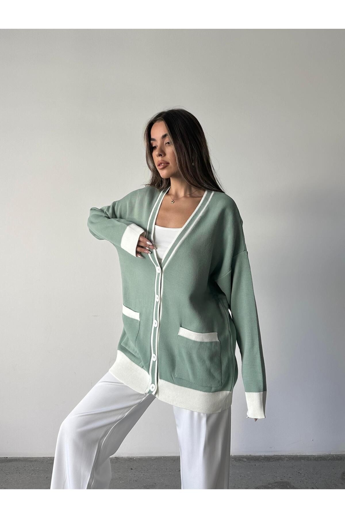 Cepli Oversize Triko Hırka Mint