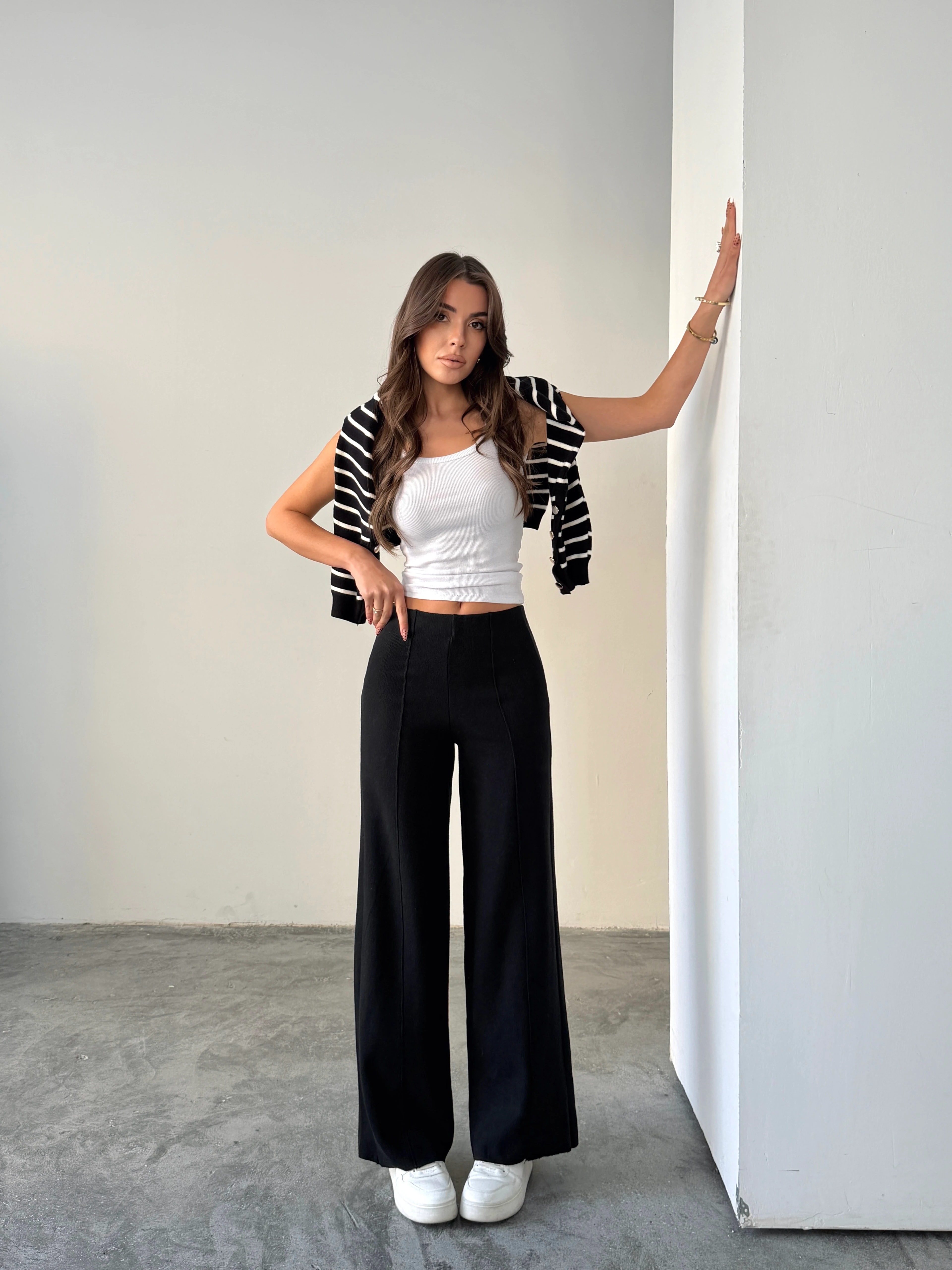 Çimalı Bel Lastik Selanik Pantolon - Black