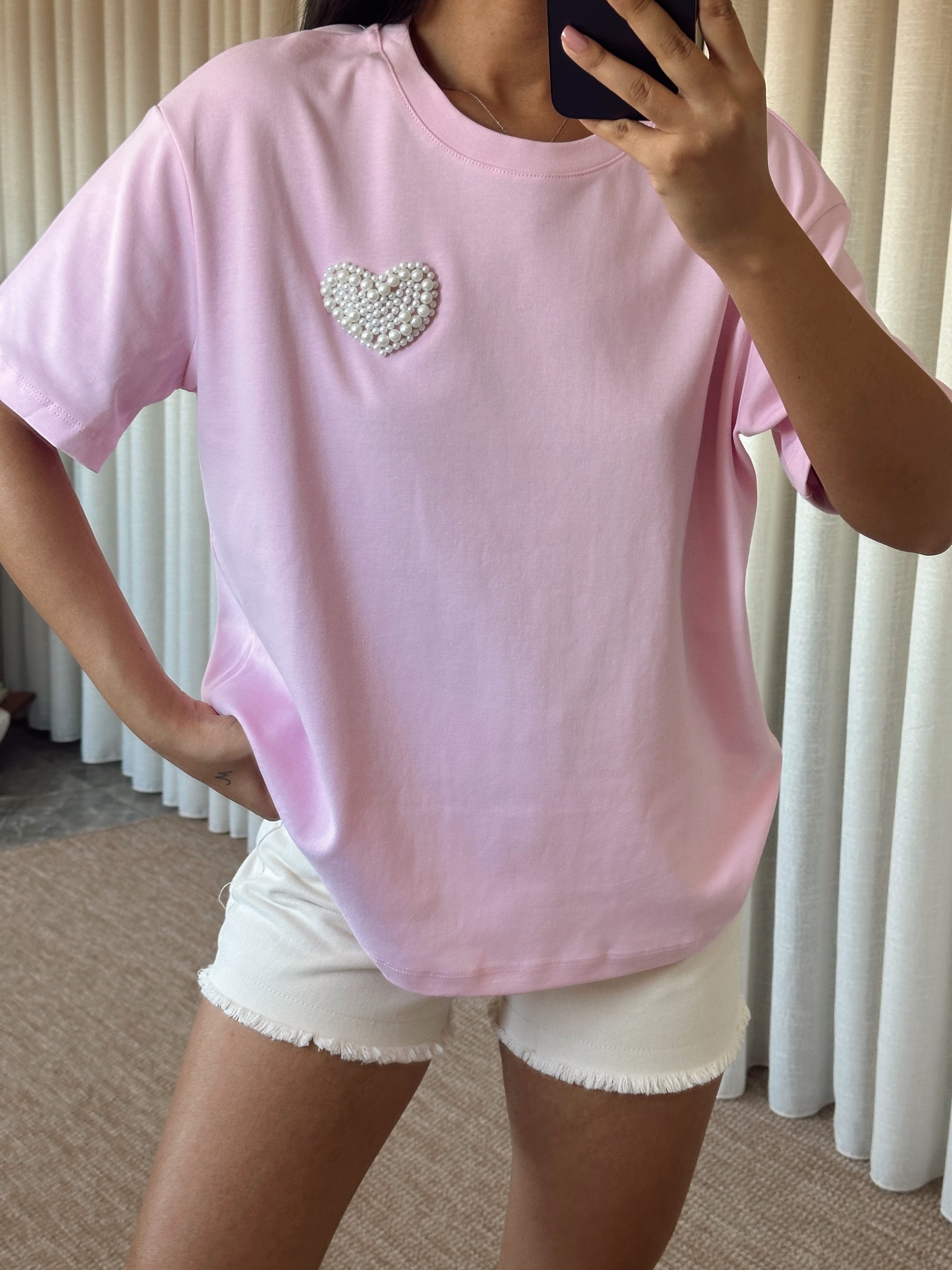 İnci Detay Oversize Basic - Pembe