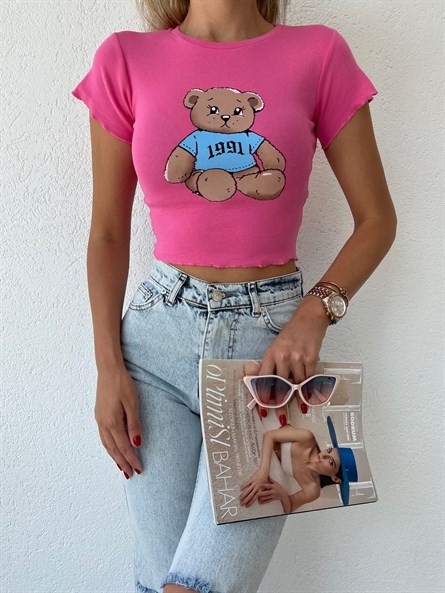 Teddy Kısakol Crop Top Pembe