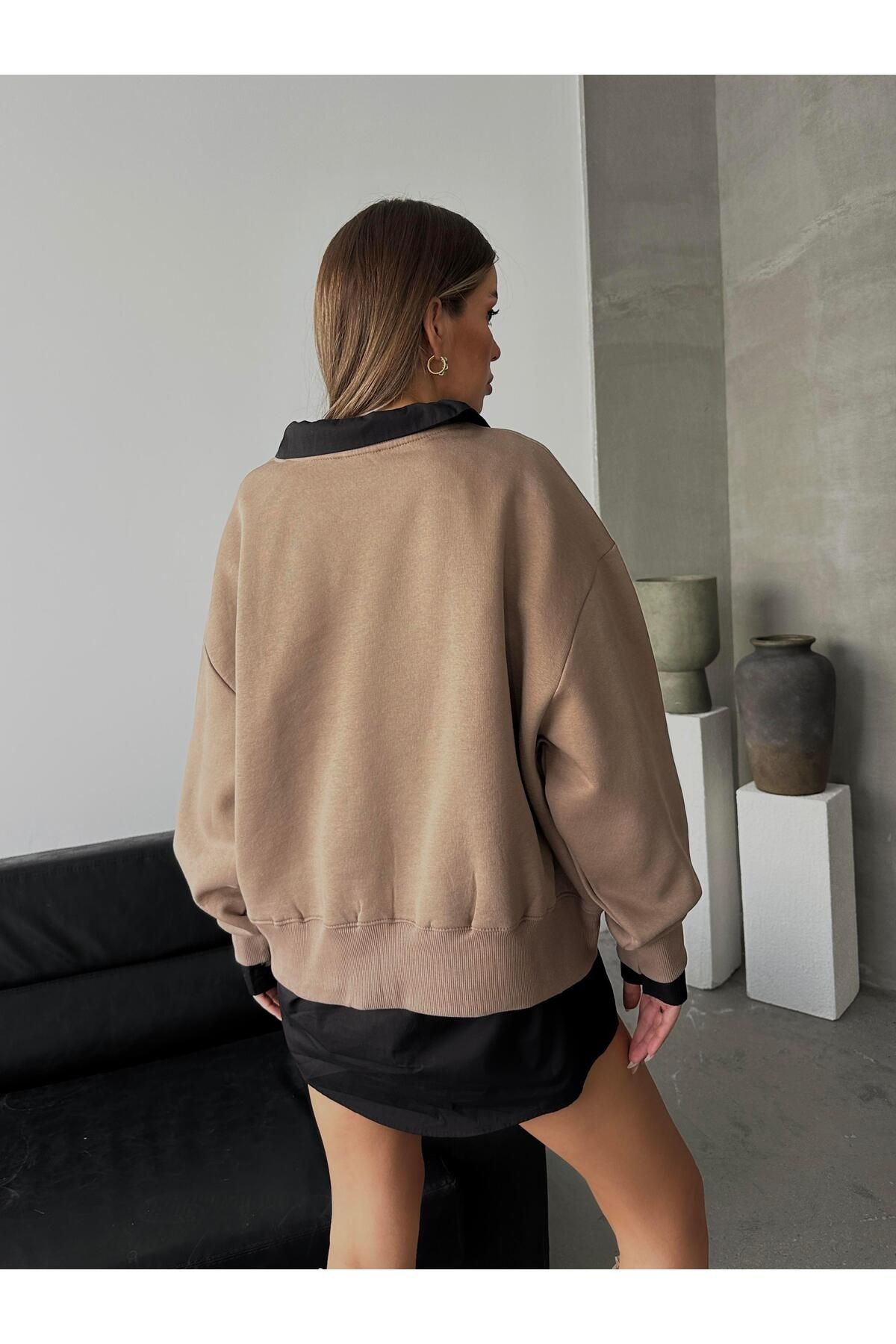 Sage Bisiklet Yaka Sweatshirt Vizon