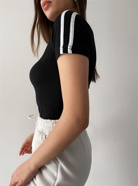 Omuz Çizgi Detay Bodysuit Siyah