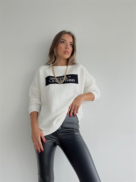 Grateful İşleme Oversize Caspia Sweatshirt Beyaz