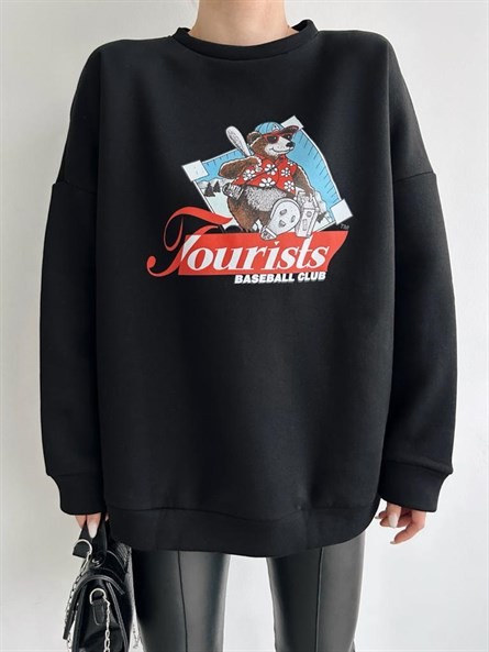 Tourists Baskı Oversize Sweatshirt Siyah