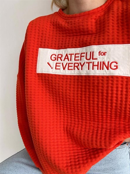 Grateful İşleme Oversize Caspia Sweatshirt Turuncu