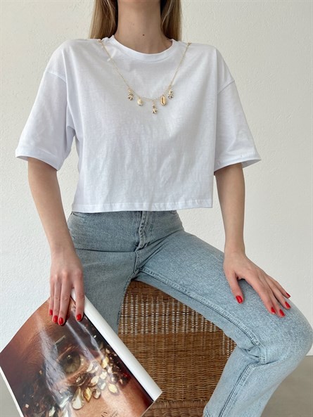 Shell Kolye Aksesuar Crop Basic Beyaz