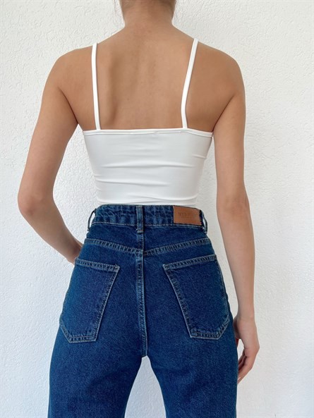 Scuba Askılı Crop Beyaz