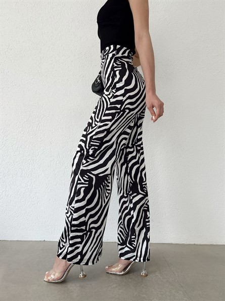 Desenli Bol Paça Saten Pantolon Zebra