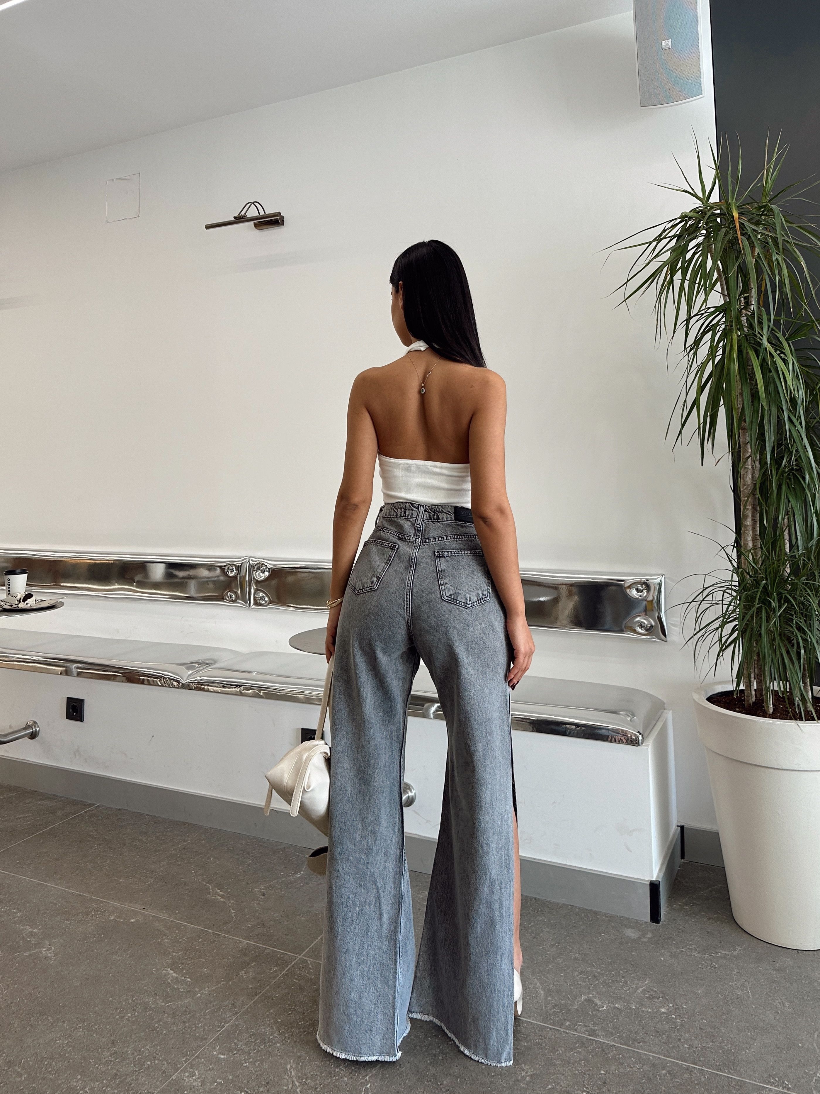Derin Yırtmaçlı Palazzo Jean Füme