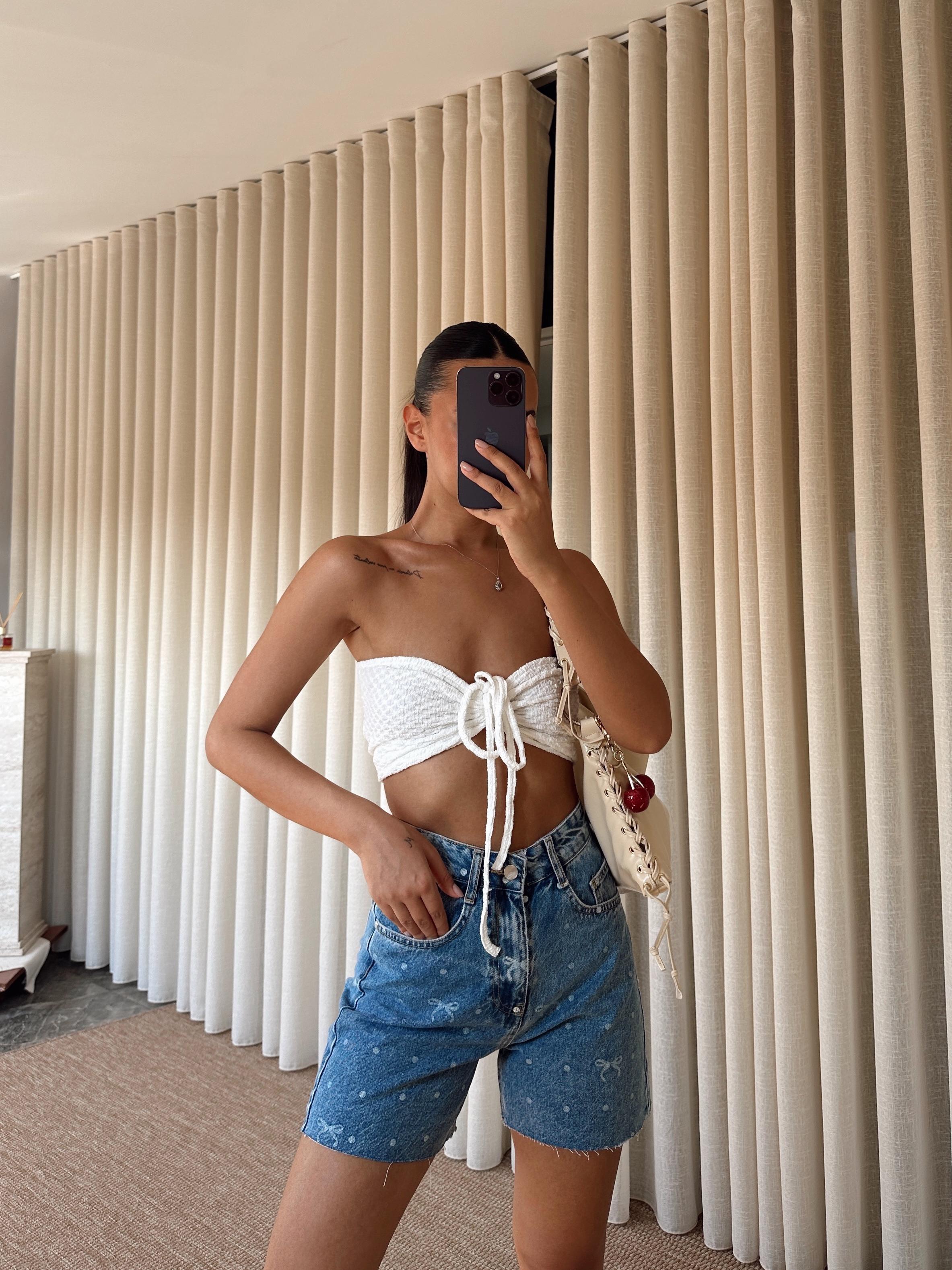 Puantiye Denim Şort