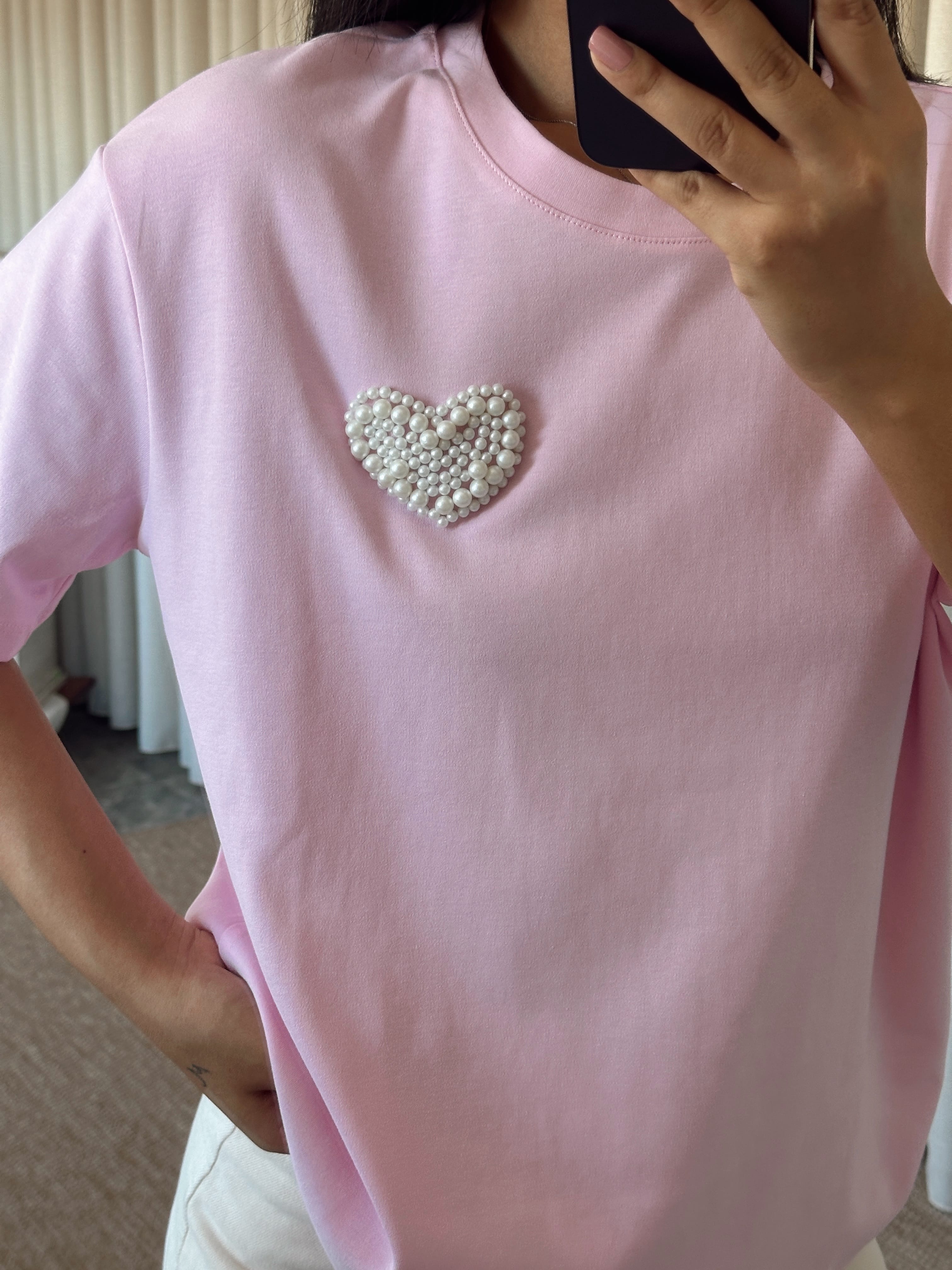 İnci Detay Oversize Basic - Pembe