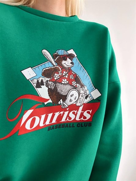 Tourists Baskı Oversize Sweatshirt Yeşil