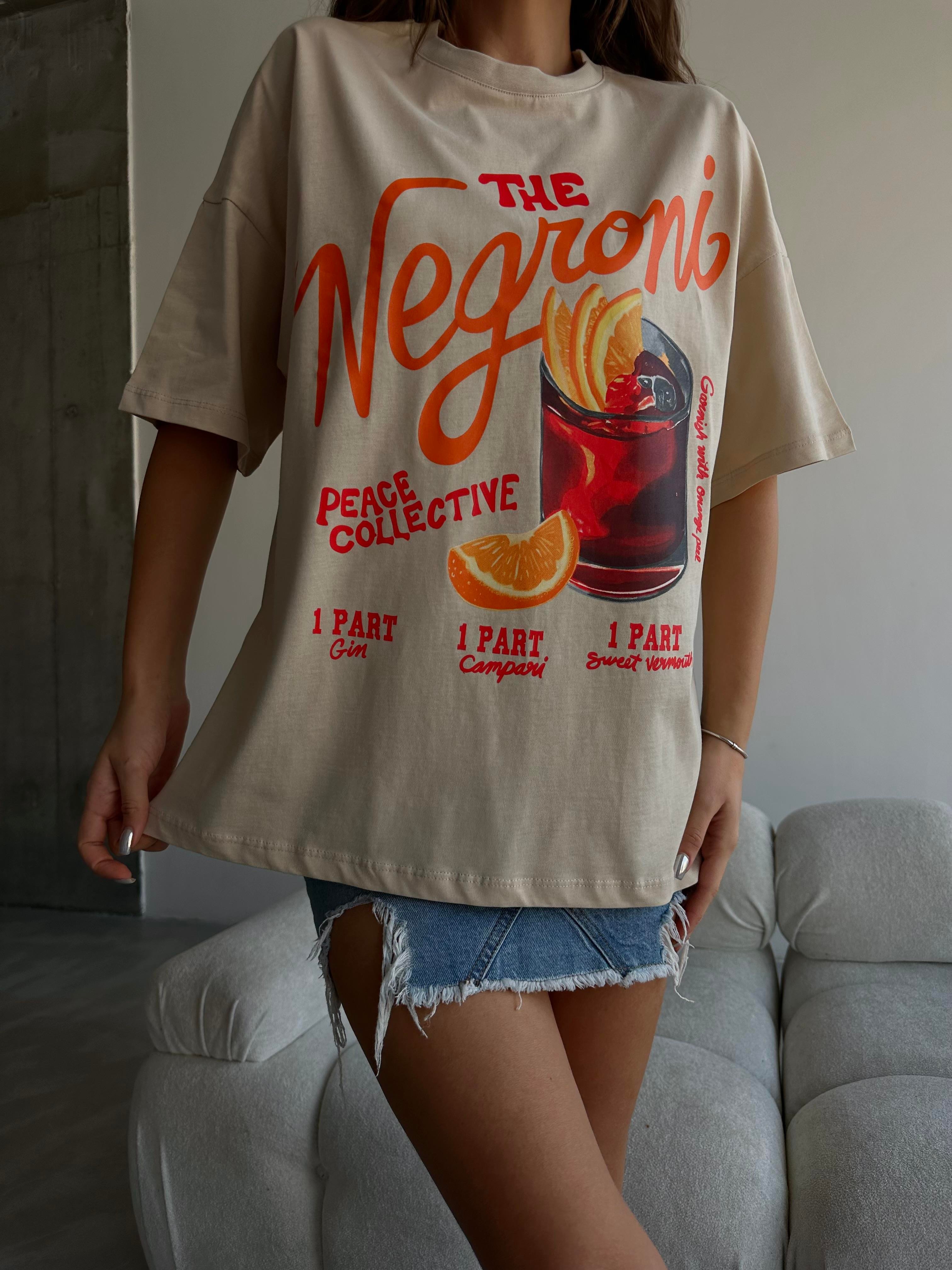 Negroni Baskılı Tshirt Bej