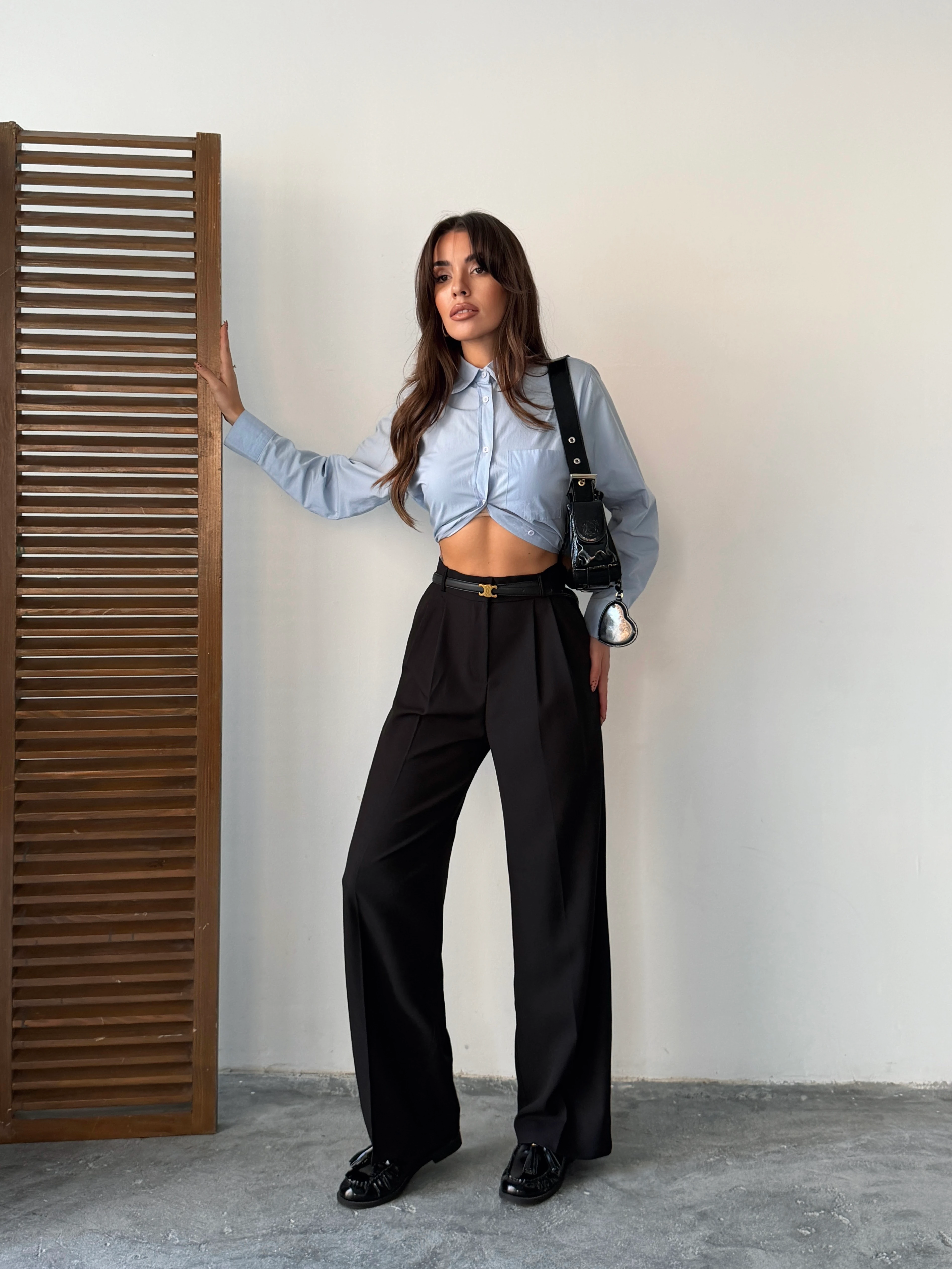 Arka Beli Lastikli Palazzo Pantolon  - Black