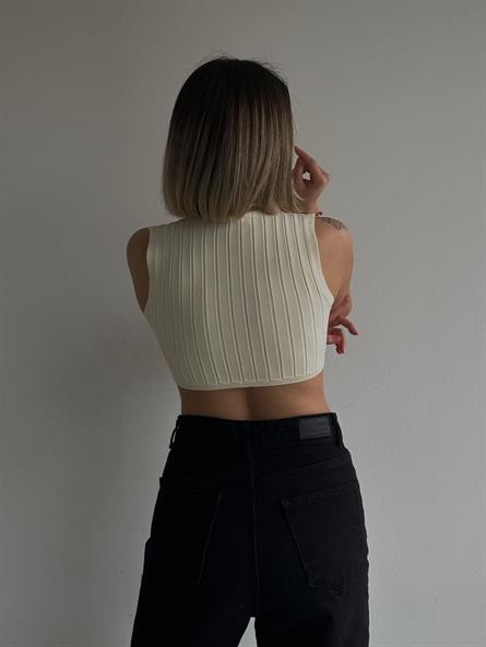 Bel Detay Balıkçı Crop Krem