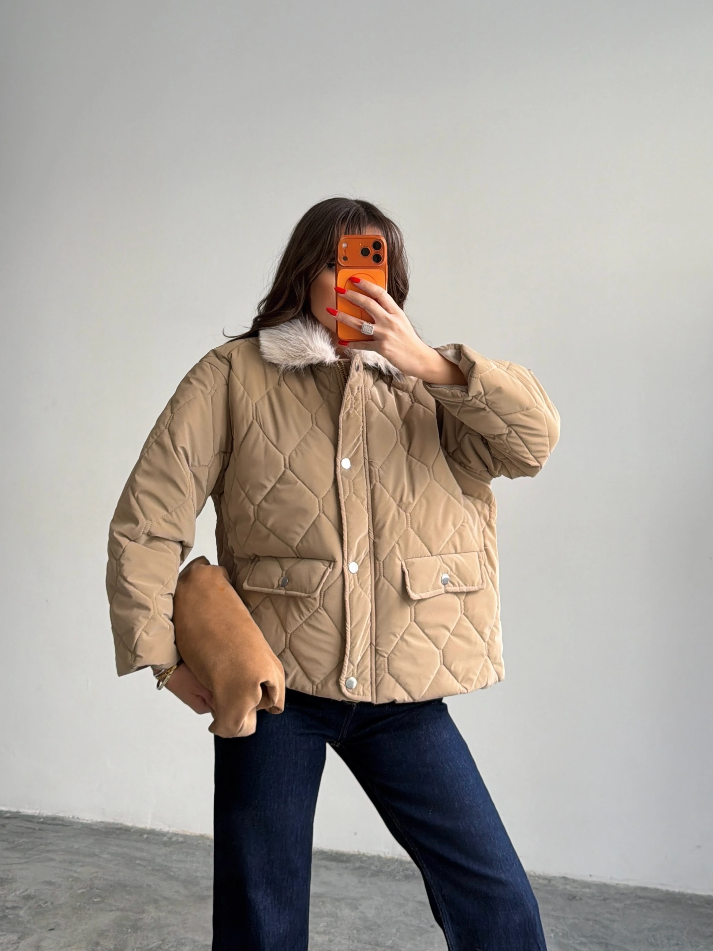 Kapitone Kürk Detay Mont  - Bej