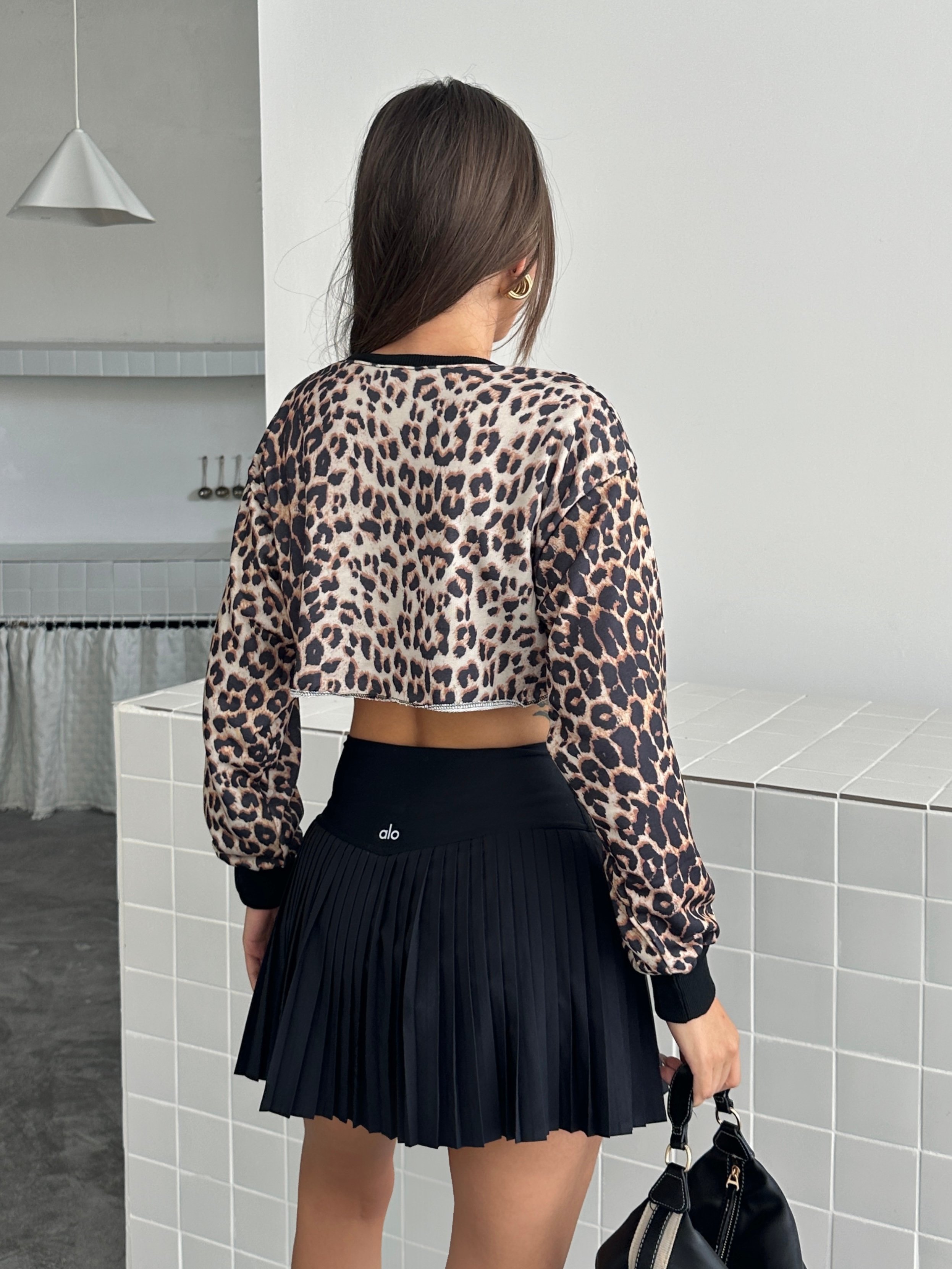 Dikişsiz Crop Sweat - Leopar