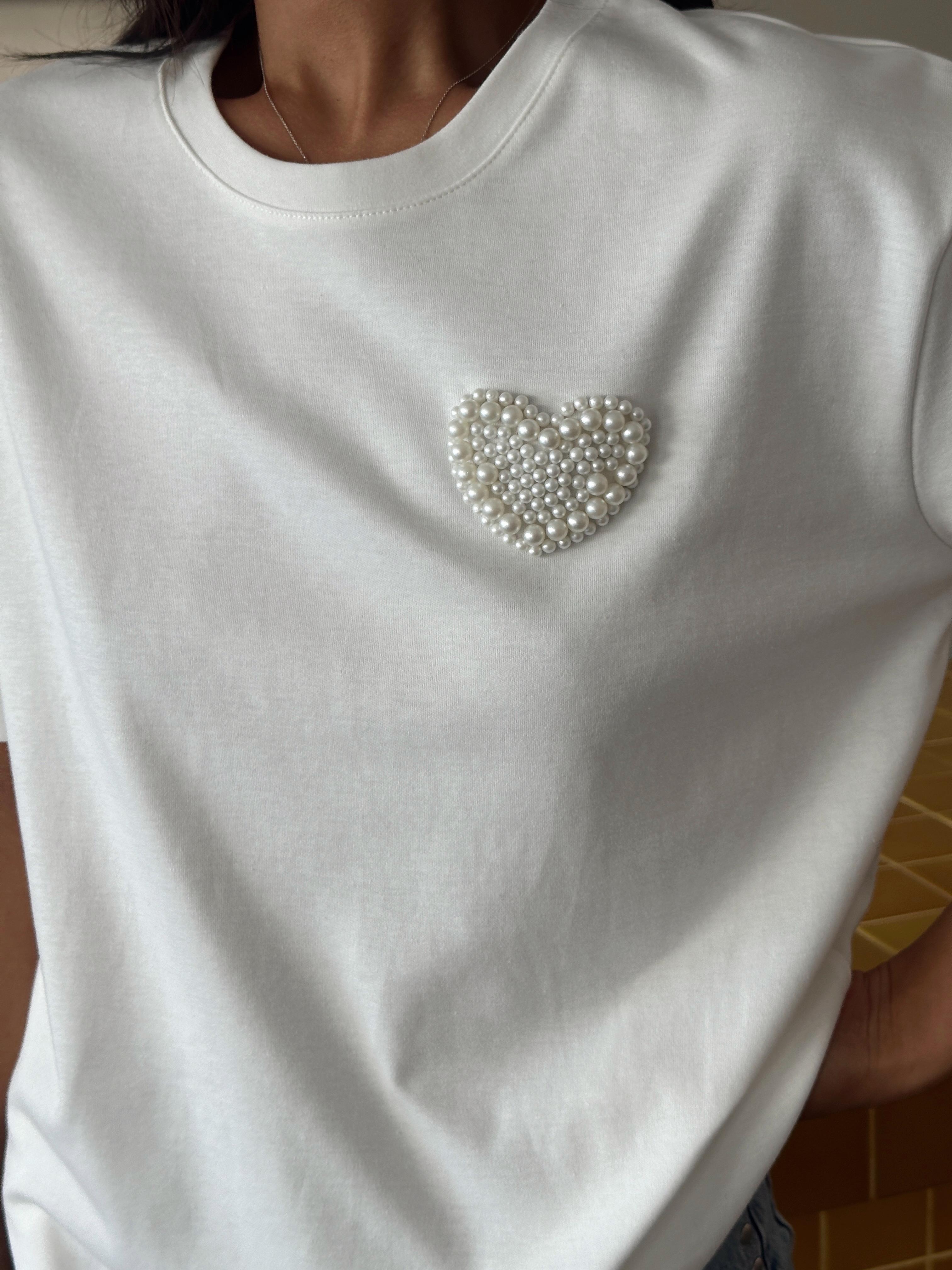 İnci Detay Oversize Basic - Beyaz