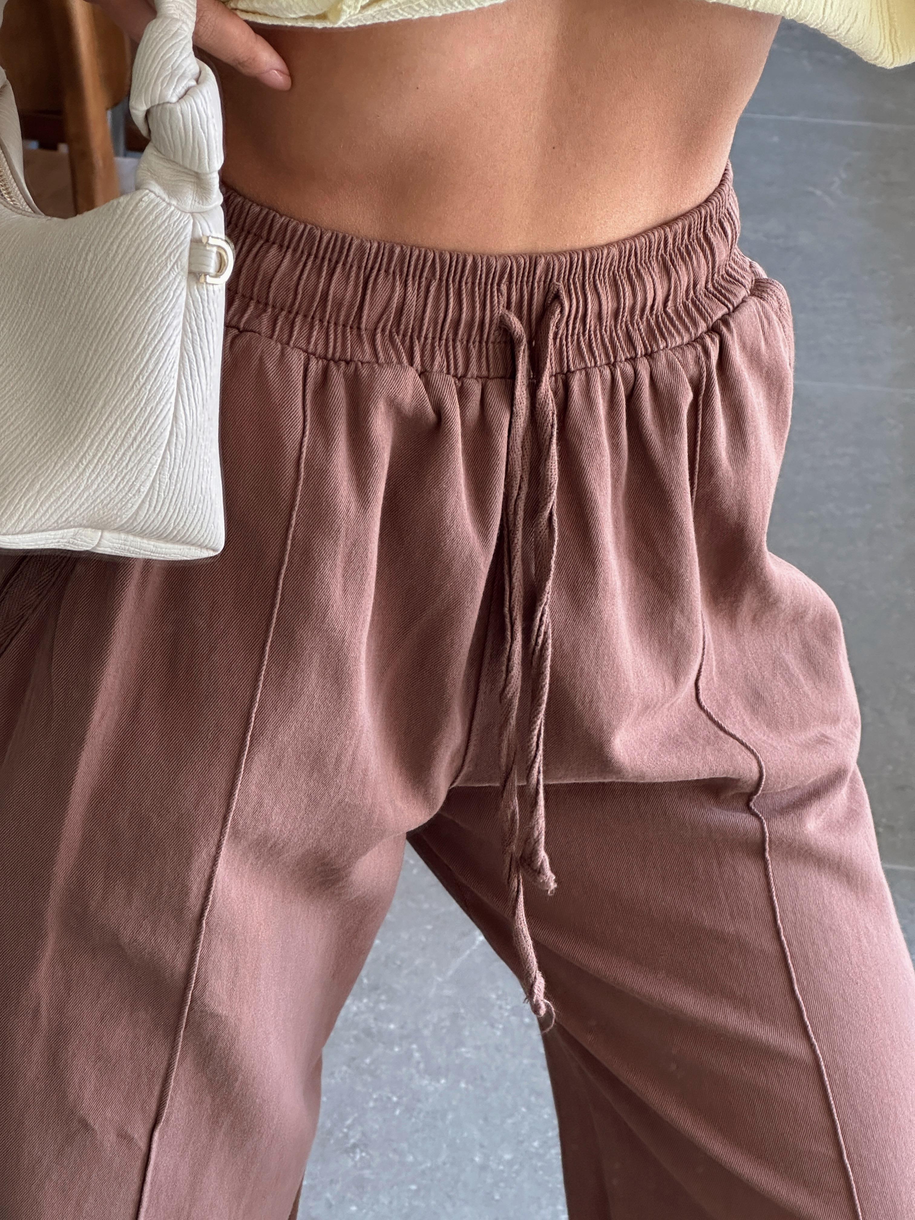 Bağcıklı Gabardin Pantolon - Kahve