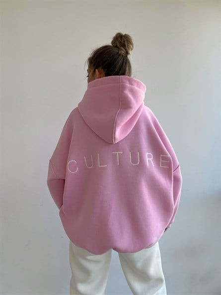 Culture Alt Büzgü Oversize Sweatshirt Pembe