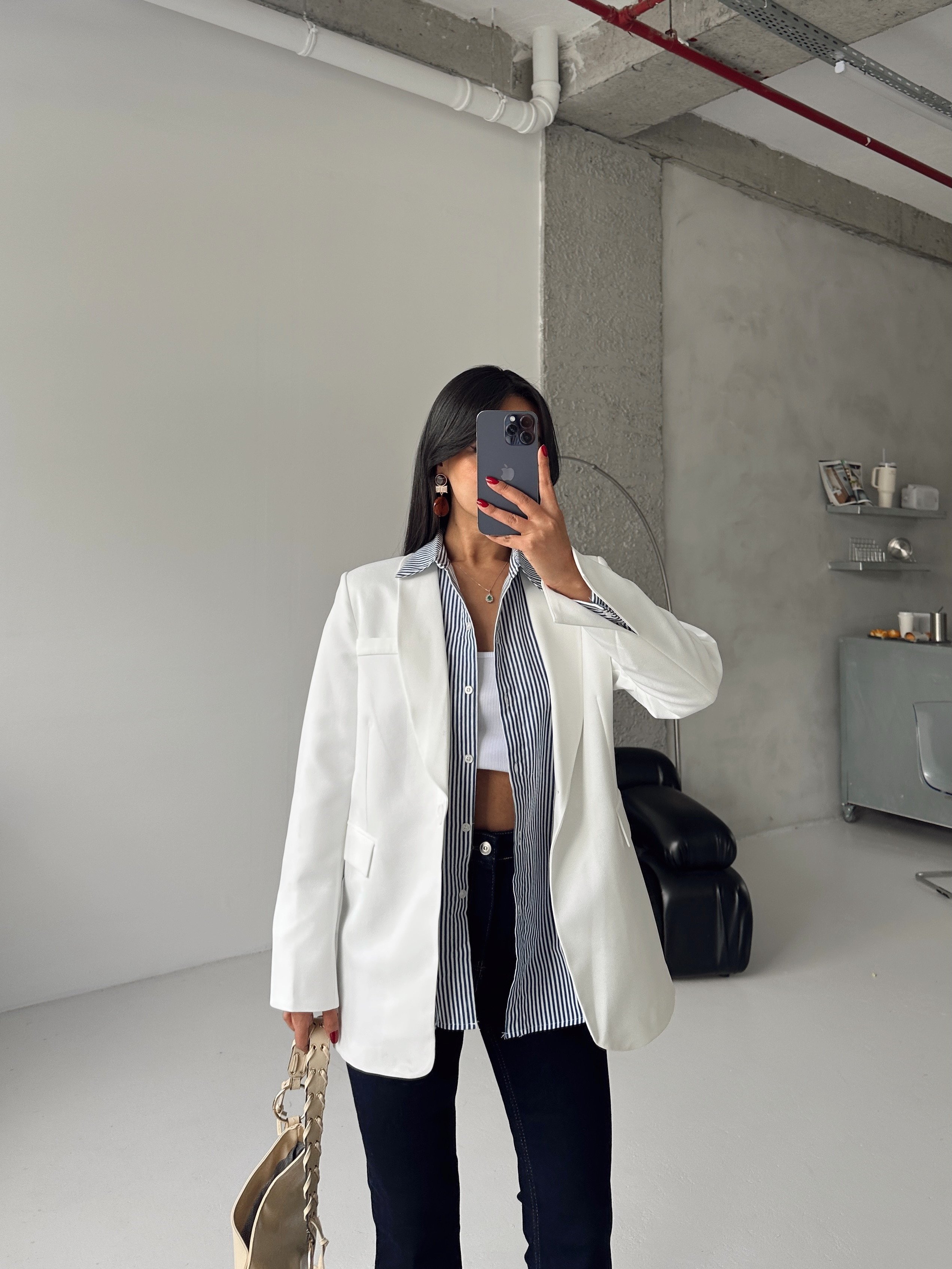 Kol Yırtmaç Blazer Ceket Beyaz