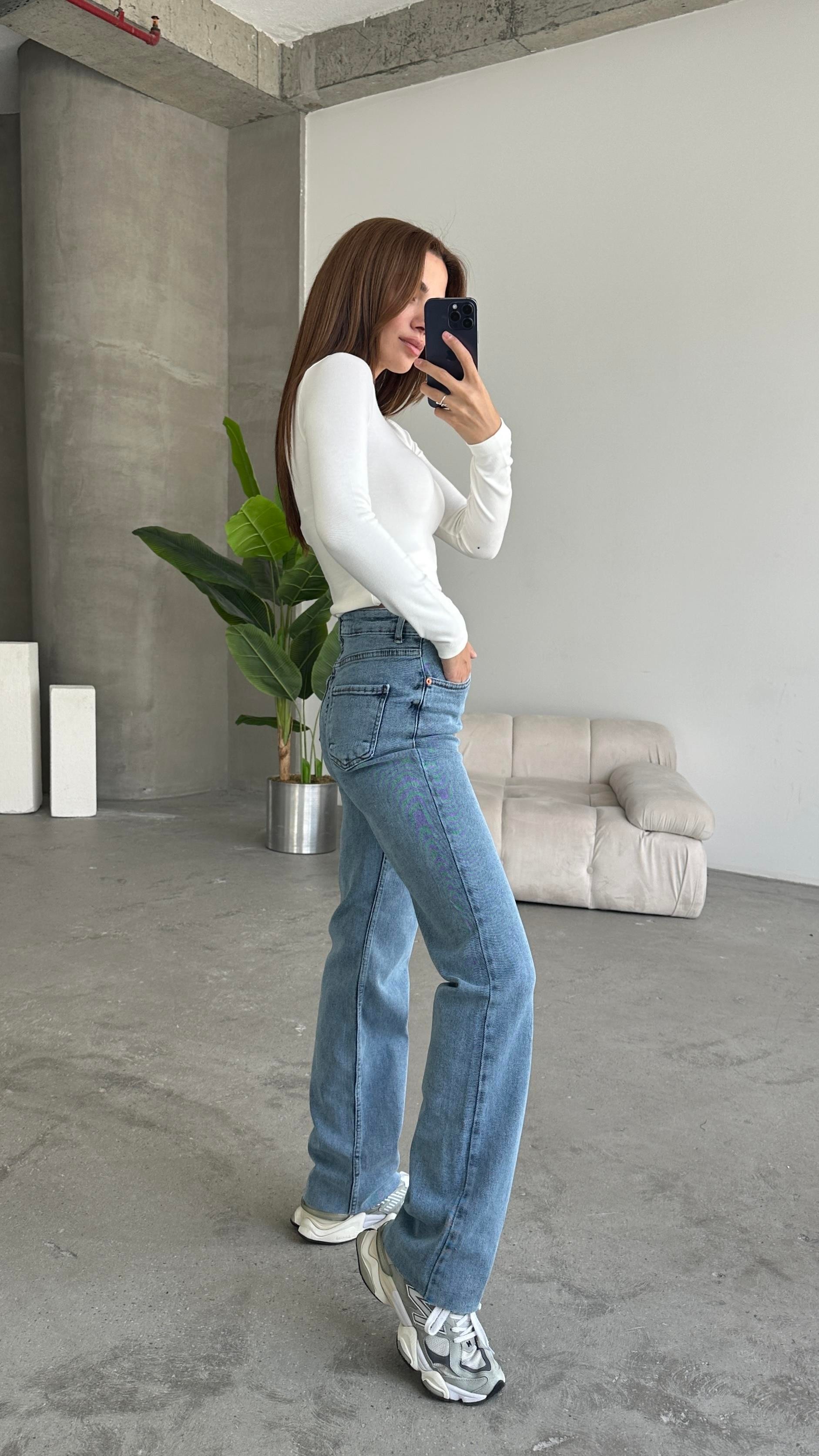 Wide Leg Jean Buz Mavi