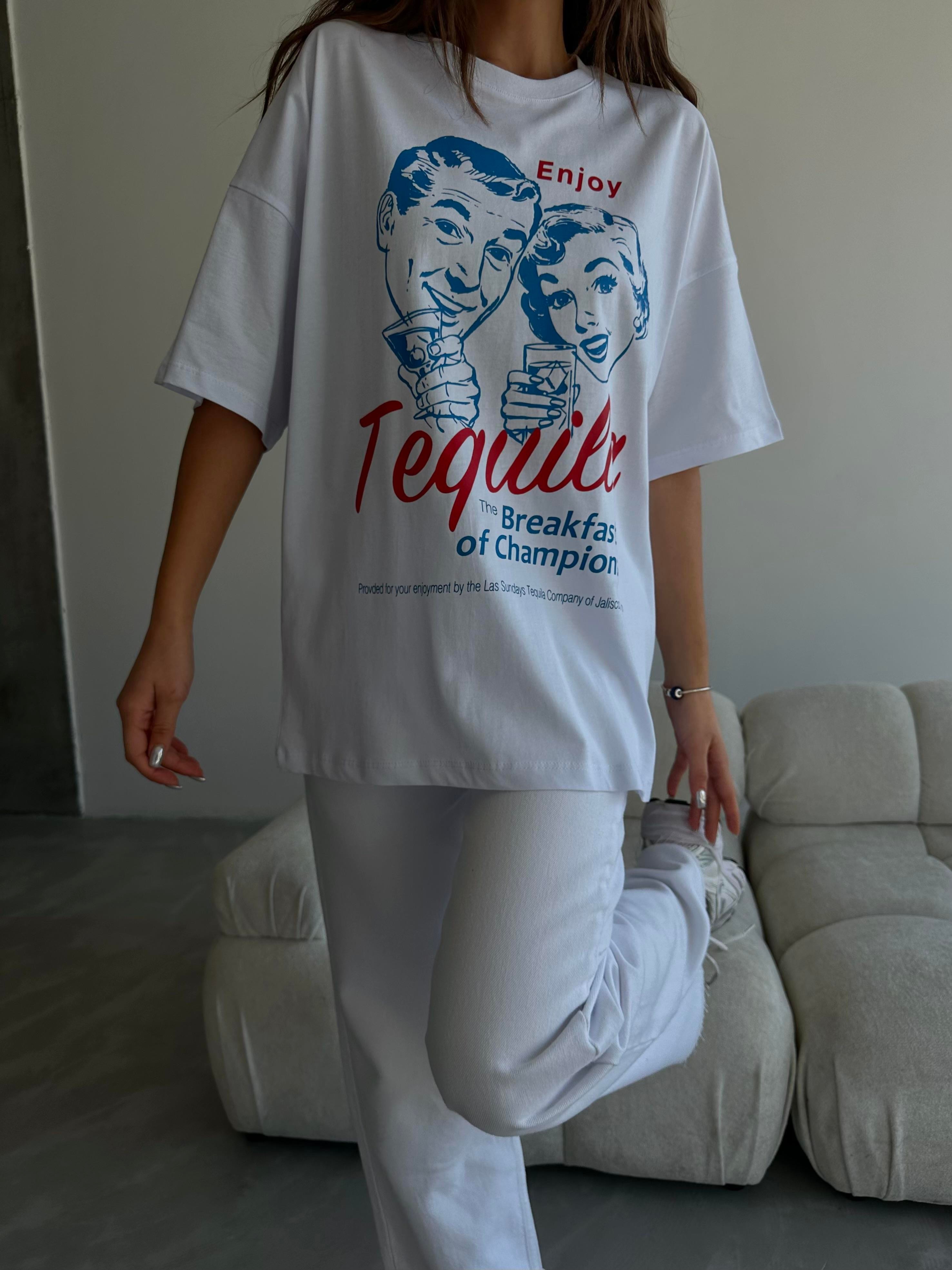 Tequila Baskılı Tshirt Beyaz