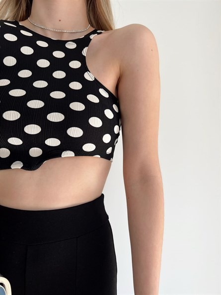 Asimetrik Kesim Puantiye Crop Siyah