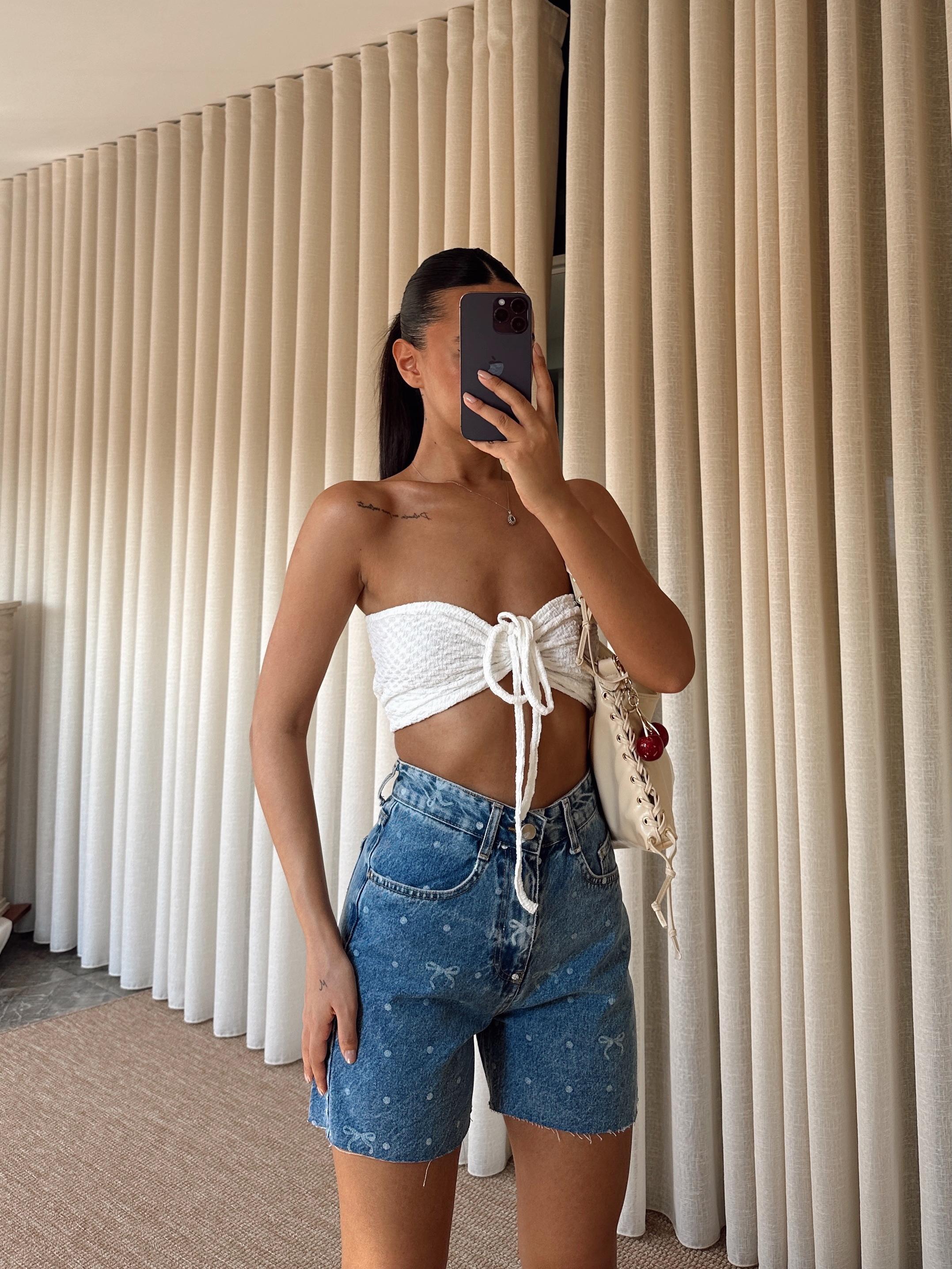Puantiye Denim Şort