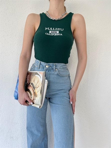 Halter Yaka Malibu Fitilli Crop Koyu Yeşil