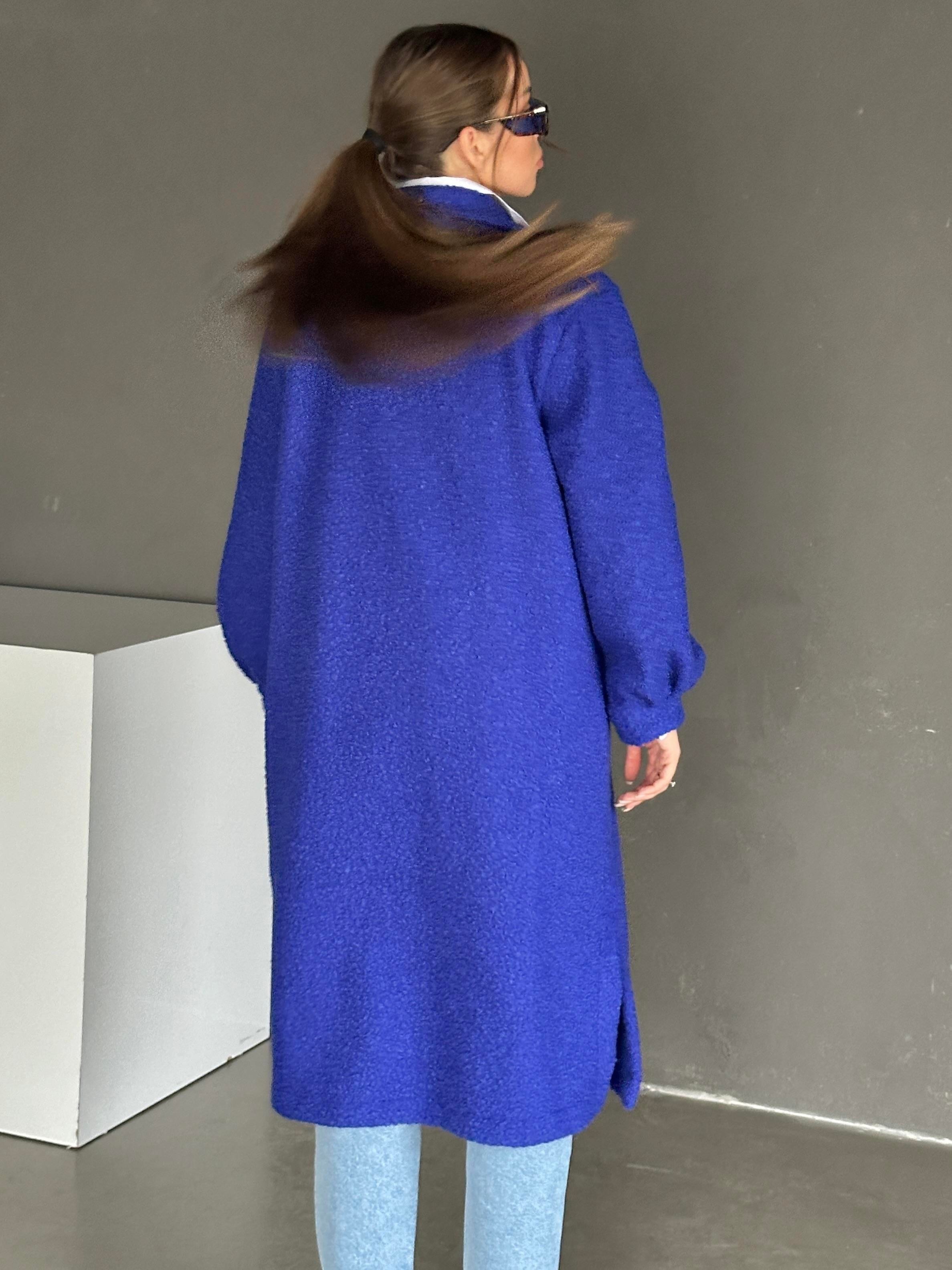Çift Cep Oversize Buklet Kaban Saks Mavi