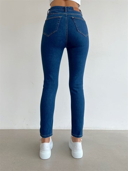 Yüksek Bel Likralı Skinny Jean Mavi