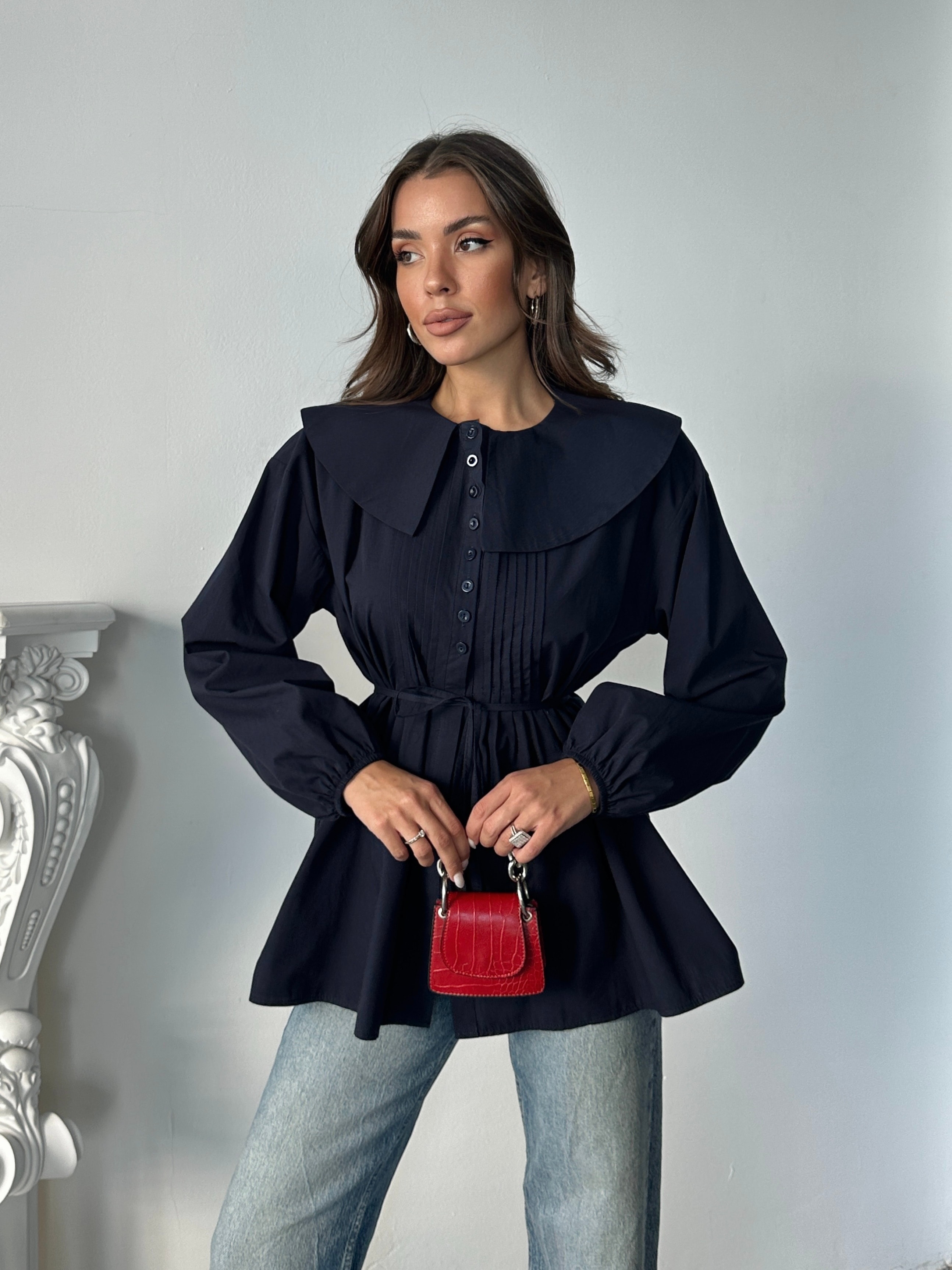 Geniş Yaka Poplin Gömlek