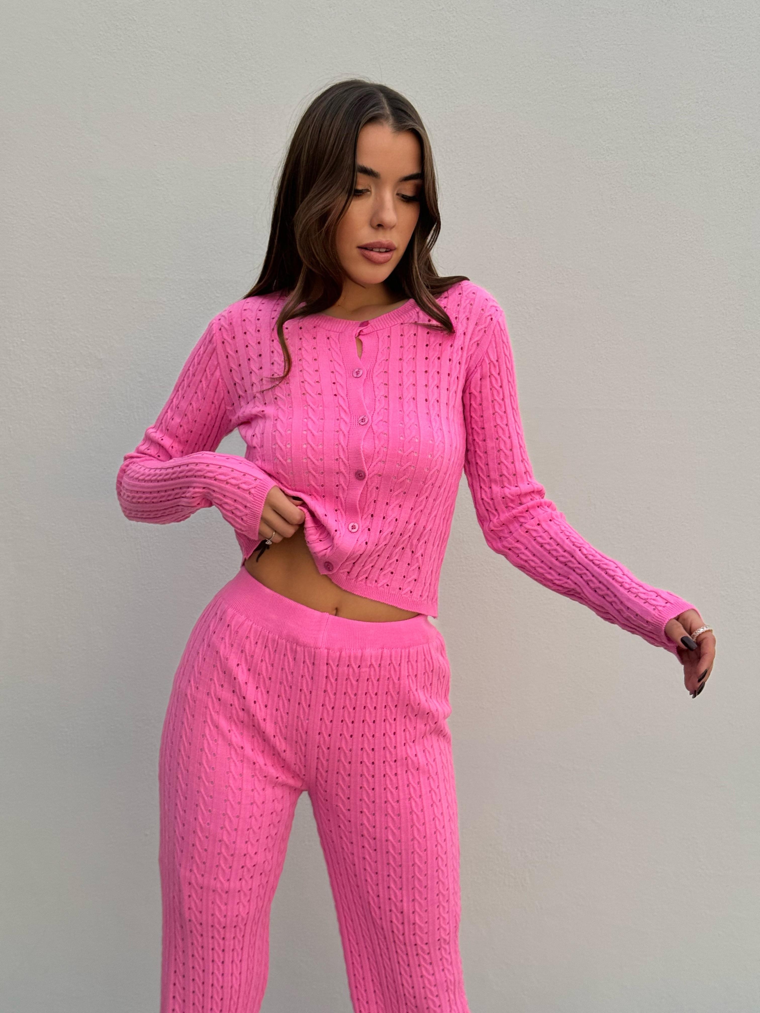 Sarmal Örgü Triko Bluz Pembe
