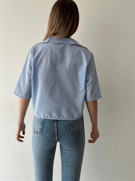 Crop Poplin Gömlek Bebe Mavi