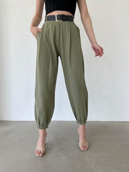 Keten Jogger Pantolon Haki Yeşil